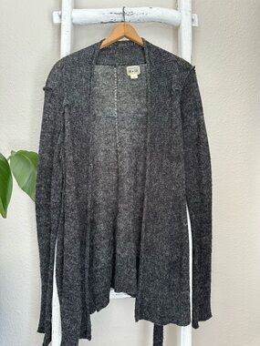 Converse - Charcoal Gray Long Open-Front Cardigan with Tie Belt